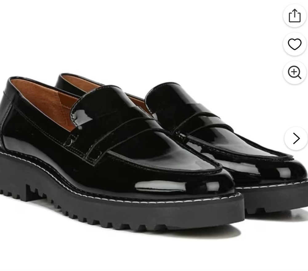 Franco Sarto Cassandra Black Patent Faux Leather Penny Loafer Chunky Slip On 8.5